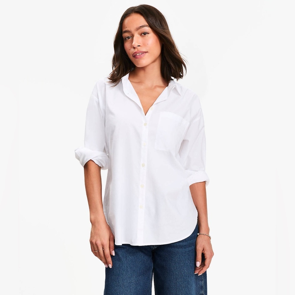 LOFT Petites Women's Long Sleeve White Button-Down Shirt -Small Petite - NWT